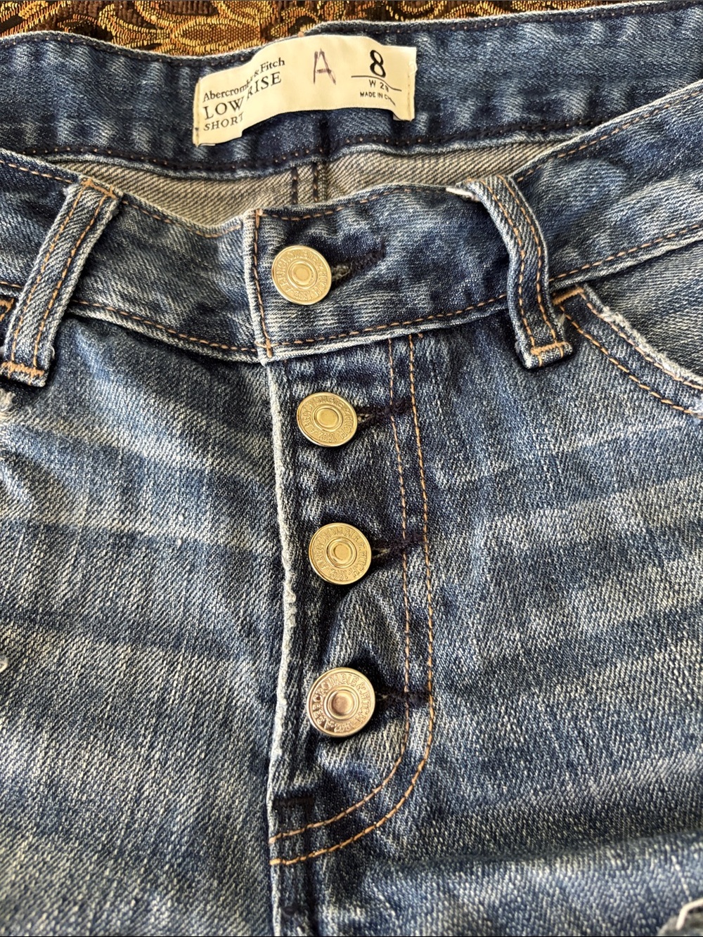 Abercrombie & Fitch Medium Blue Frayed Hem Denim Shorts - Picture 2 of 3